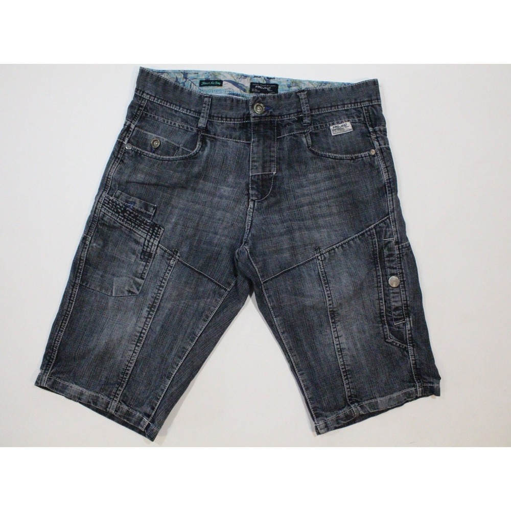 Projek Raw Men Cargo‎ Shorts Denim Jort Medium Wash Measured Waist 32 (Tag 31)